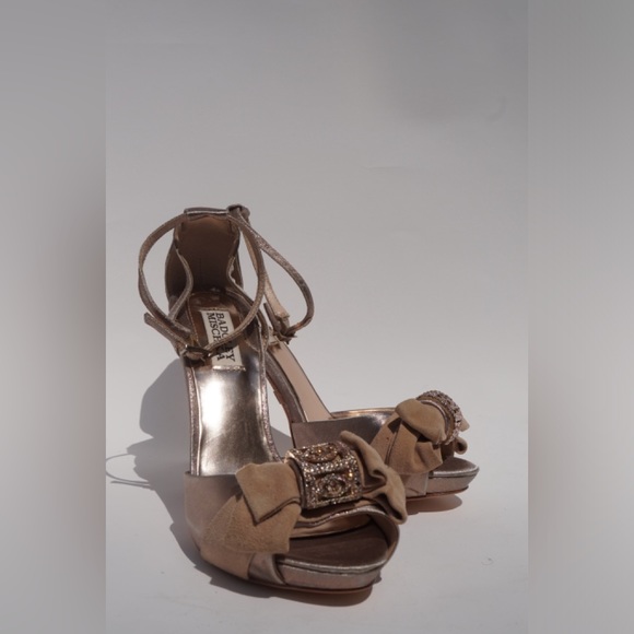 BADGLEY MISCHKA Evening Rose Gold Strappy 4.5" Heels - Picture 7 of 9